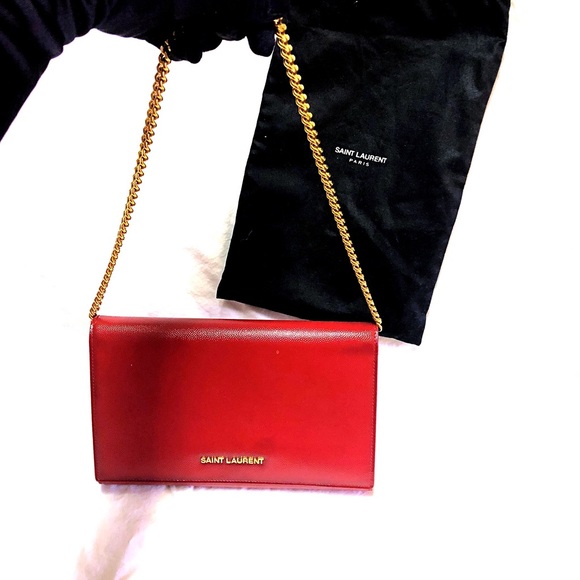 Authentic Saint Laurent Red Clutch with Chain - Picture 2 of 8